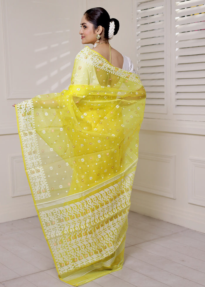 Yellow Pure Tant Jamdani Saree Without Blouse Piece