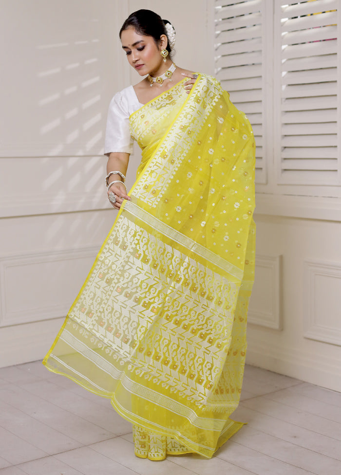 Yellow Pure Tant Jamdani Saree Without Blouse Piece