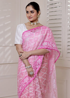 Pink Pure Tant Jamdani Saree Without Blouse Piece