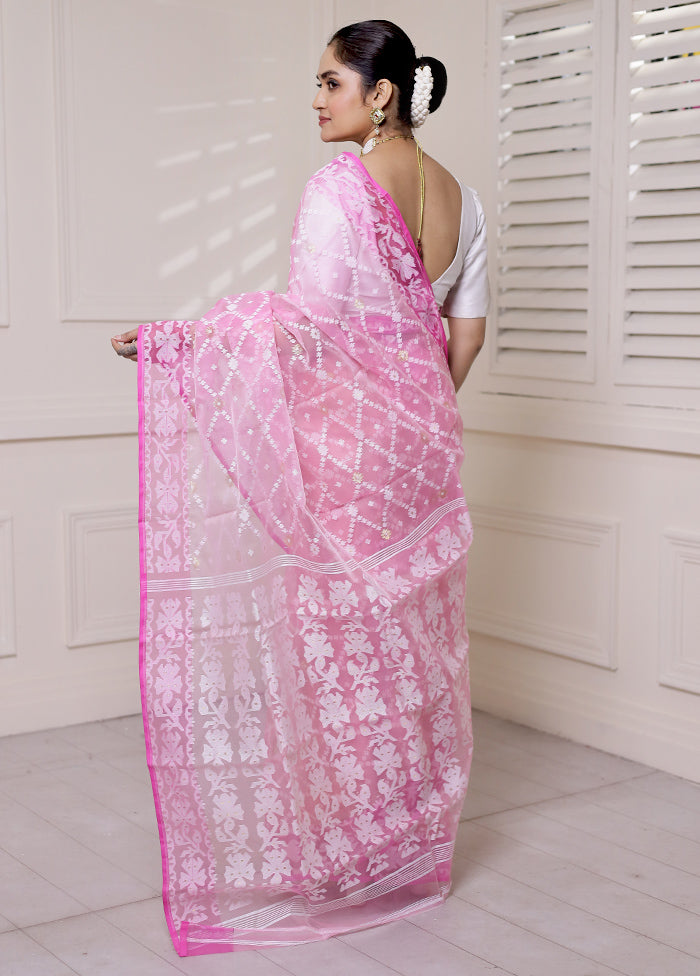 Pink Pure Tant Jamdani Saree Without Blouse Piece