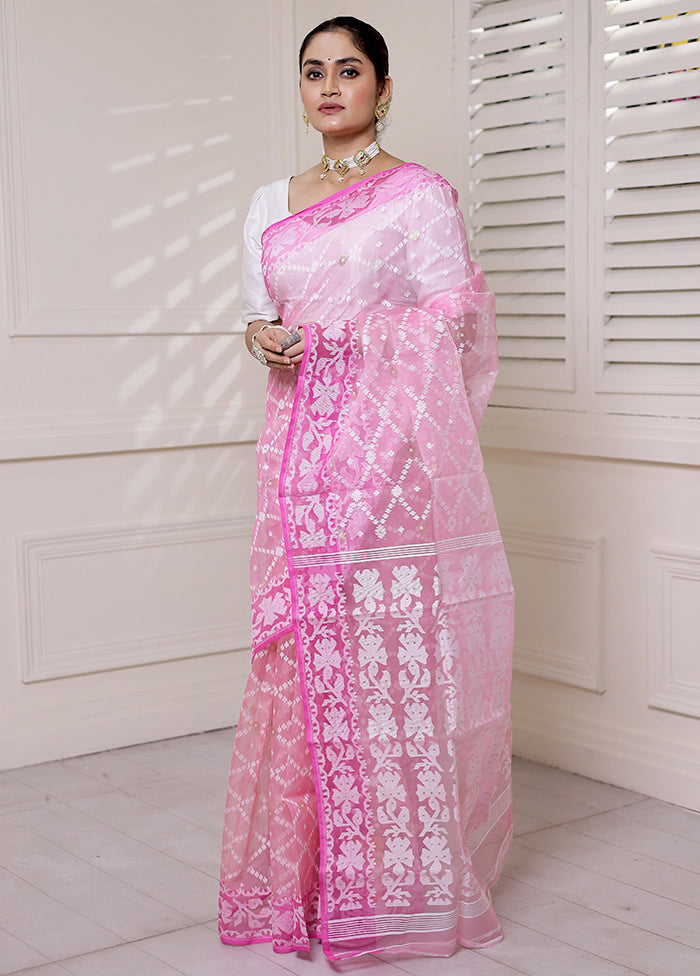 Pink Pure Tant Jamdani Saree Without Blouse Piece