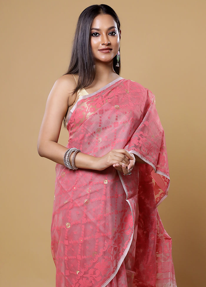 Pink Pure Tant Jamdani Saree Without Blouse Piece