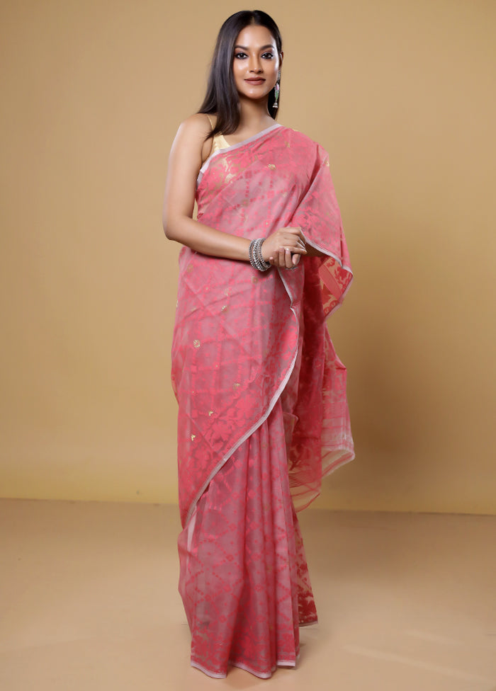 Pink Pure Tant Jamdani Saree Without Blouse Piece