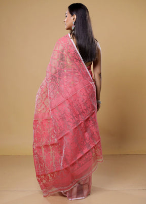 Pink Pure Tant Jamdani Saree Without Blouse Piece