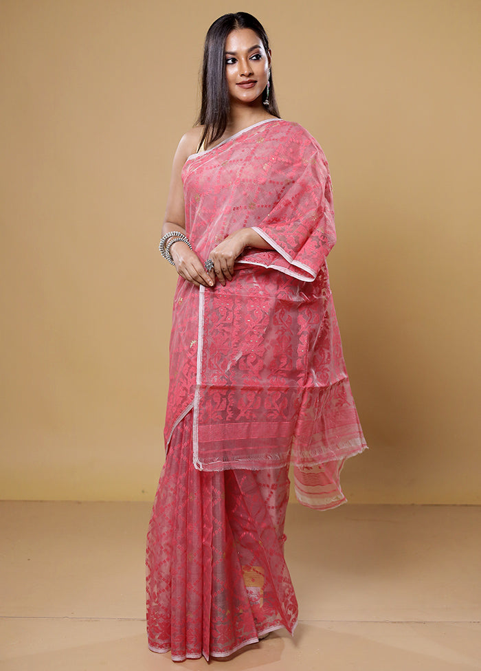 Pink Pure Tant Jamdani Saree Without Blouse Piece