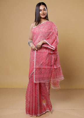 Pink Pure Tant Jamdani Saree Without Blouse Piece