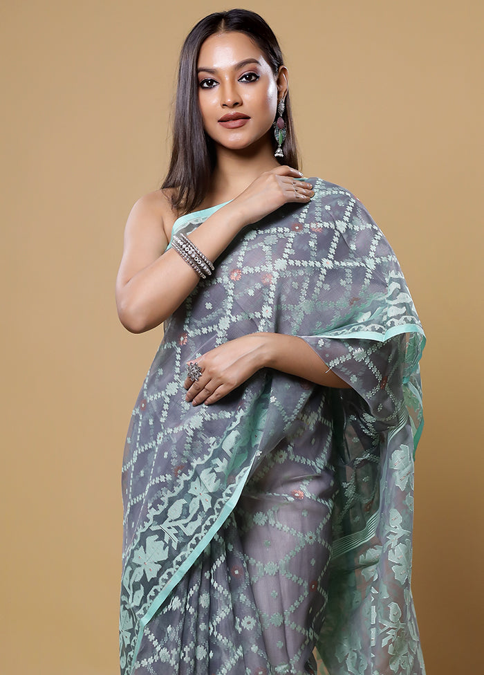 Green Pure Tant Jamdani Saree Without Blouse Piece