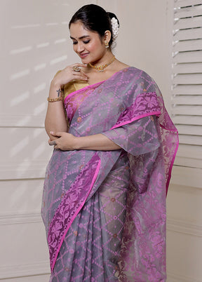 Grey Pure Tant Jamdani Saree Without Blouse Piece