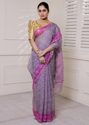 Grey Pure Tant Jamdani Saree Without Blouse Piece