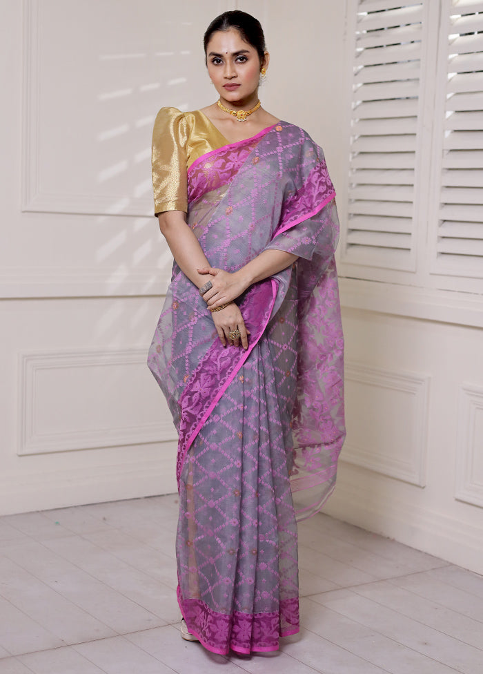 Grey Pure Tant Jamdani Saree Without Blouse Piece