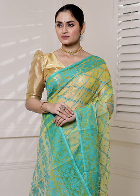 Green Pure Tant Jamdani Saree Without Blouse Piece