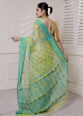 Green Pure Tant Jamdani Saree Without Blouse Piece