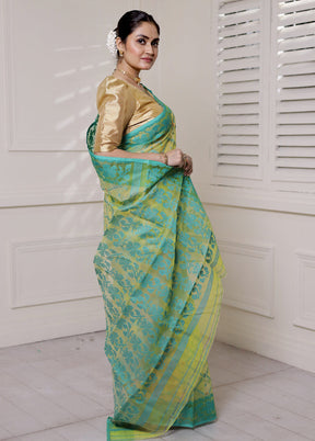 Green Pure Tant Jamdani Saree Without Blouse Piece