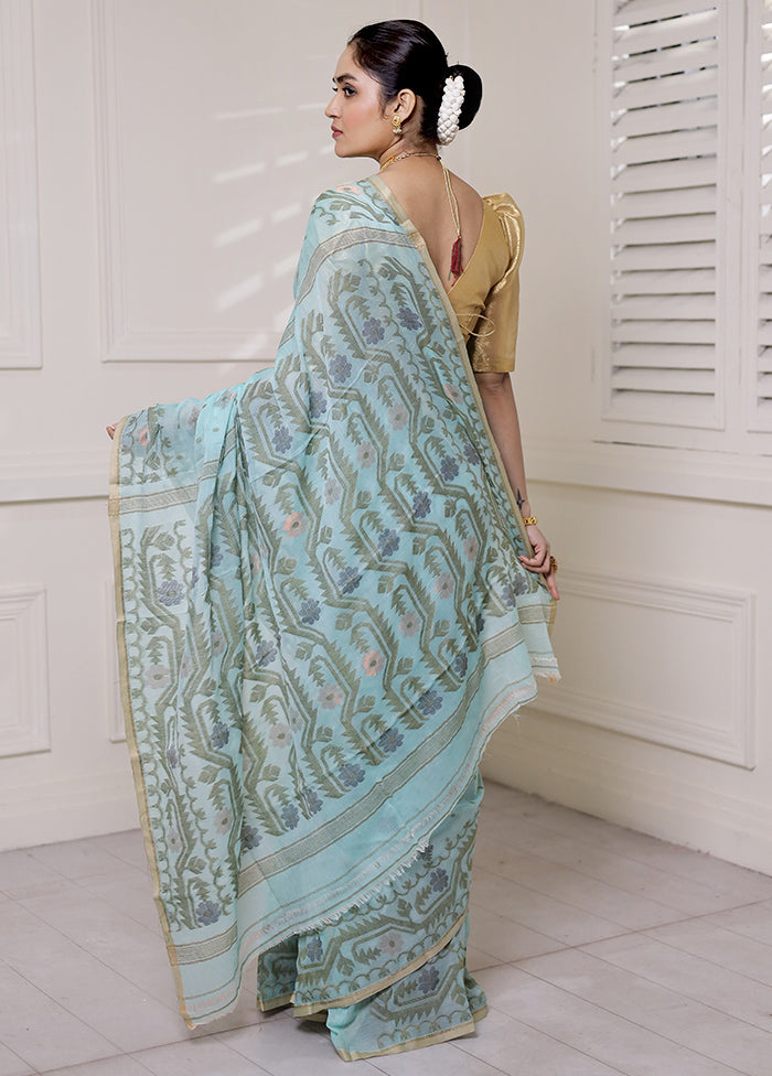 Green Cotton Saree With Blouse Piece