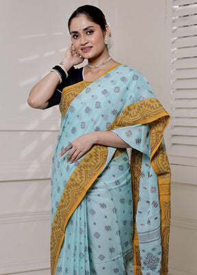 Blue Cotton Saree With Blouse Piece