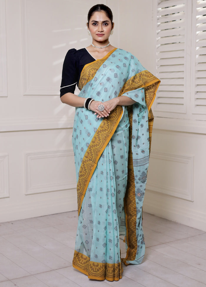 Blue Cotton Saree With Blouse Piece