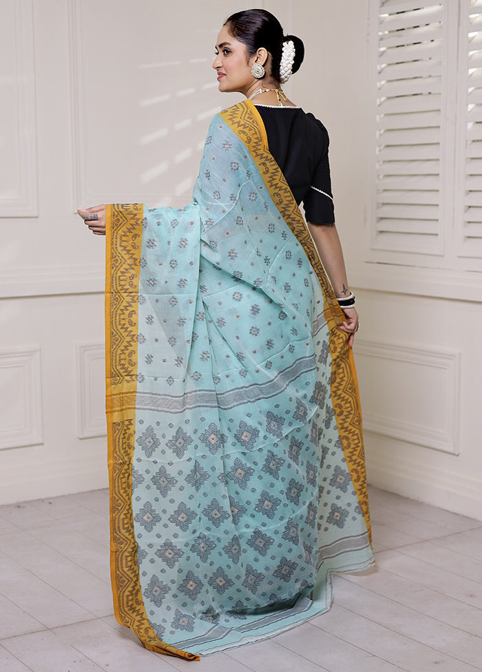 Blue Cotton Saree With Blouse Piece