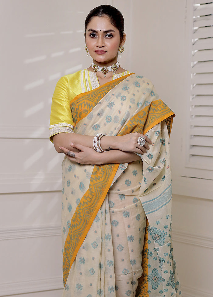 Yellow Cotton Saree With Blouse Piece