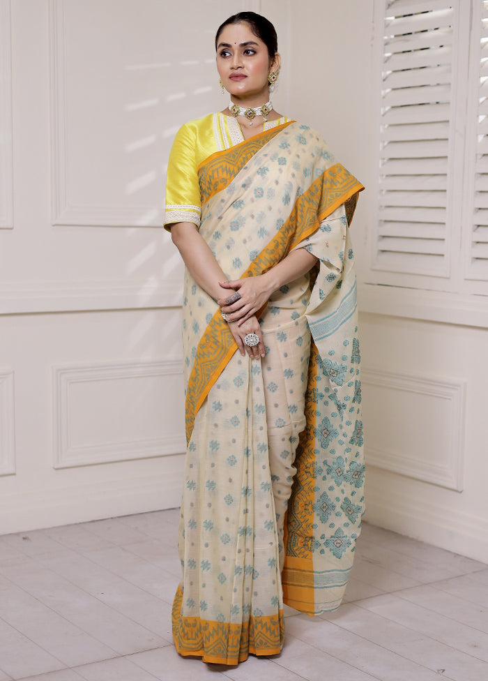 Yellow Cotton Saree With Blouse Piece