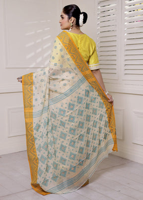 Yellow Cotton Saree With Blouse Piece