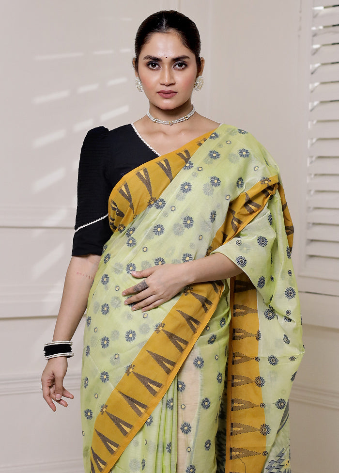 Green Cotton Saree With Blouse Piece