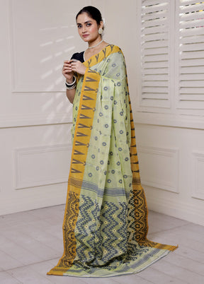 Green Cotton Saree With Blouse Piece