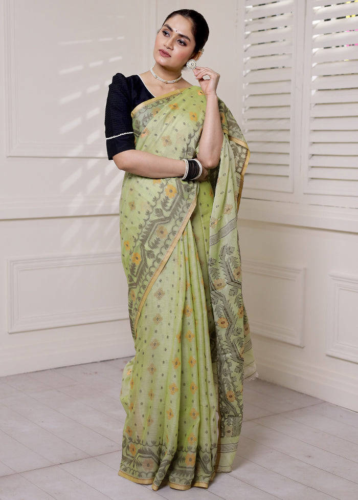 Yellow Cotton Saree With Blouse Piece