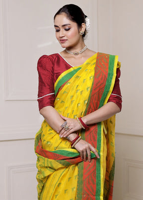 Yellow Cotton Saree With Blouse Piece