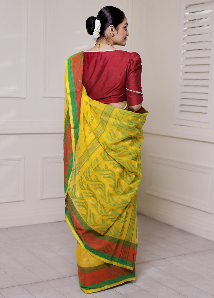 Yellow Cotton Saree With Blouse Piece