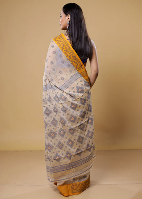 Cream Cotton Saree With Blouse Piece