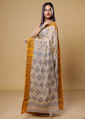 Cream Cotton Saree With Blouse Piece