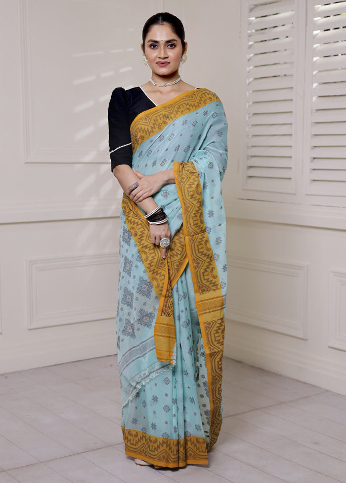 Blue Cotton Saree With Blouse Piece