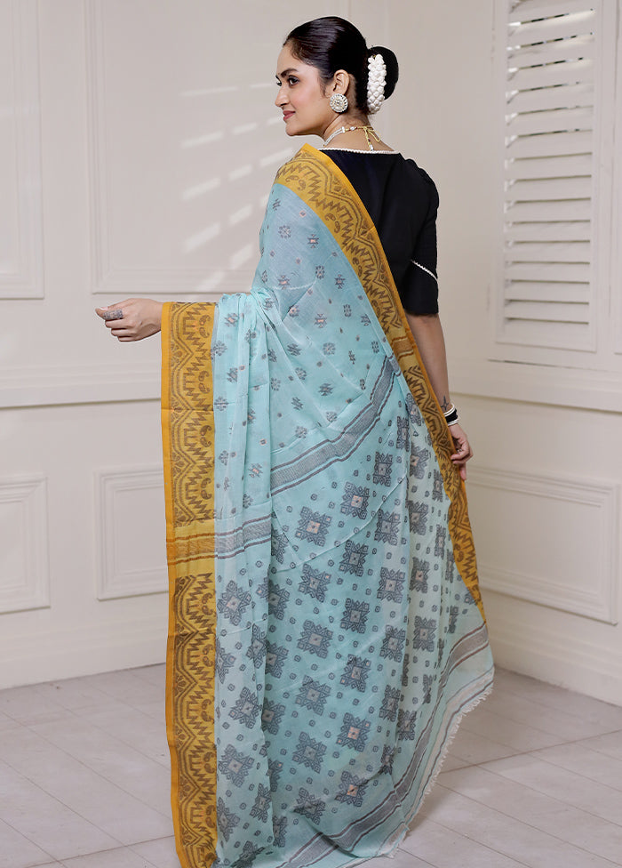 Blue Cotton Saree With Blouse Piece