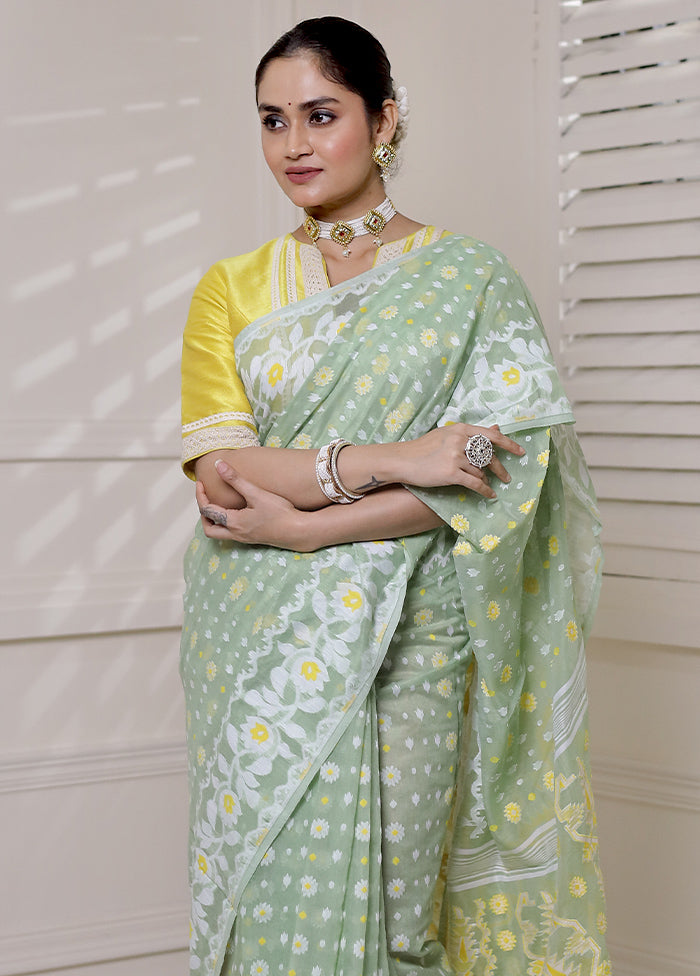 Green Cotton Saree With Blouse Piece