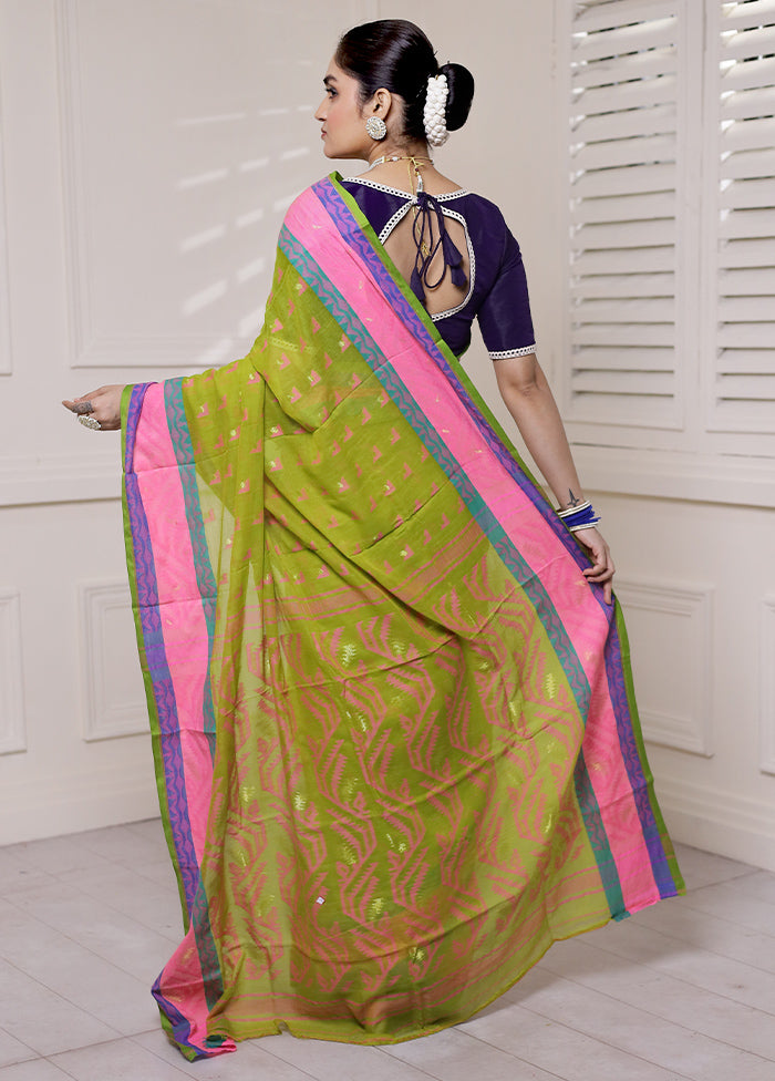 Green Cotton Saree With Blouse Piece