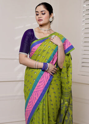 Green Tant Jamdani Saree Without Blouse Piece