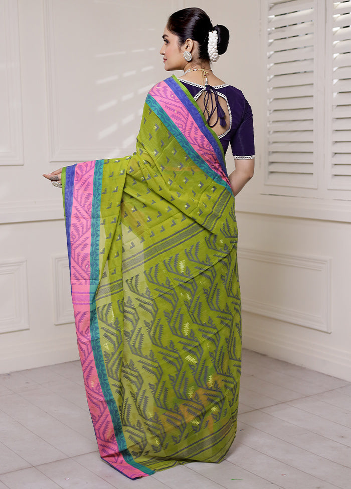 Green Tant Jamdani Saree Without Blouse Piece