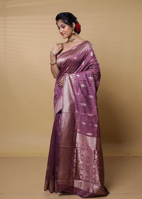 Purple Dupion Silk Saree With Blouse Piece