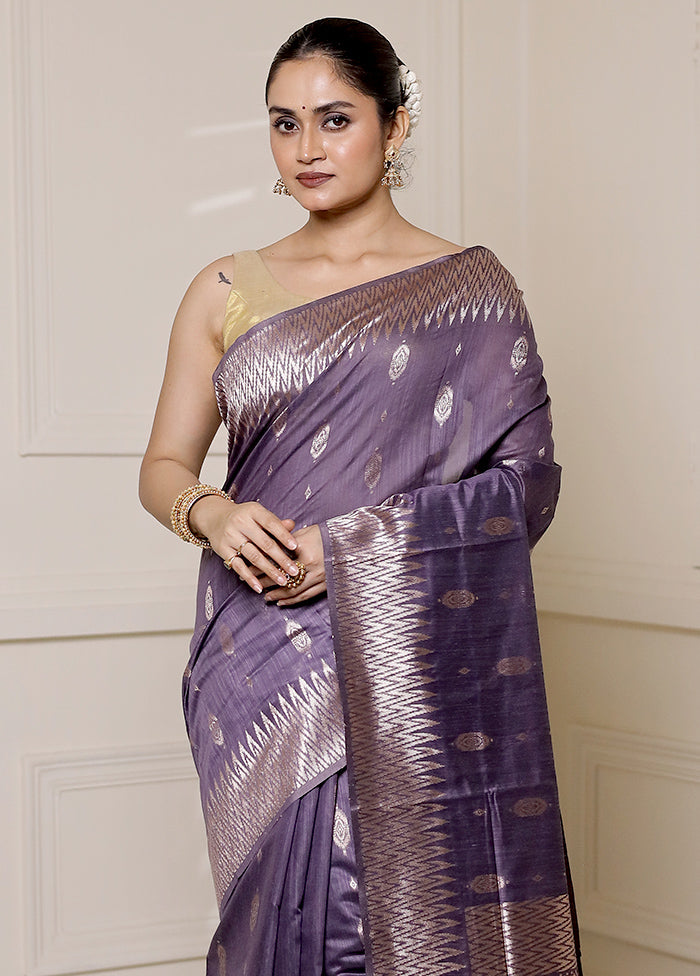 Purple Dupion Silk Saree With Blouse Piece