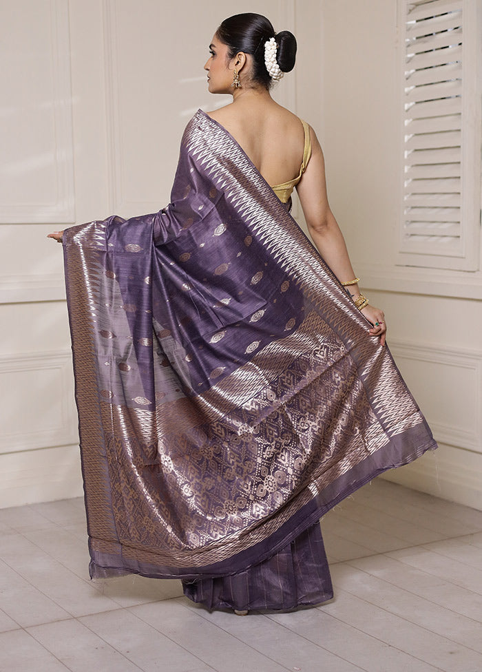 Purple Dupion Silk Saree With Blouse Piece