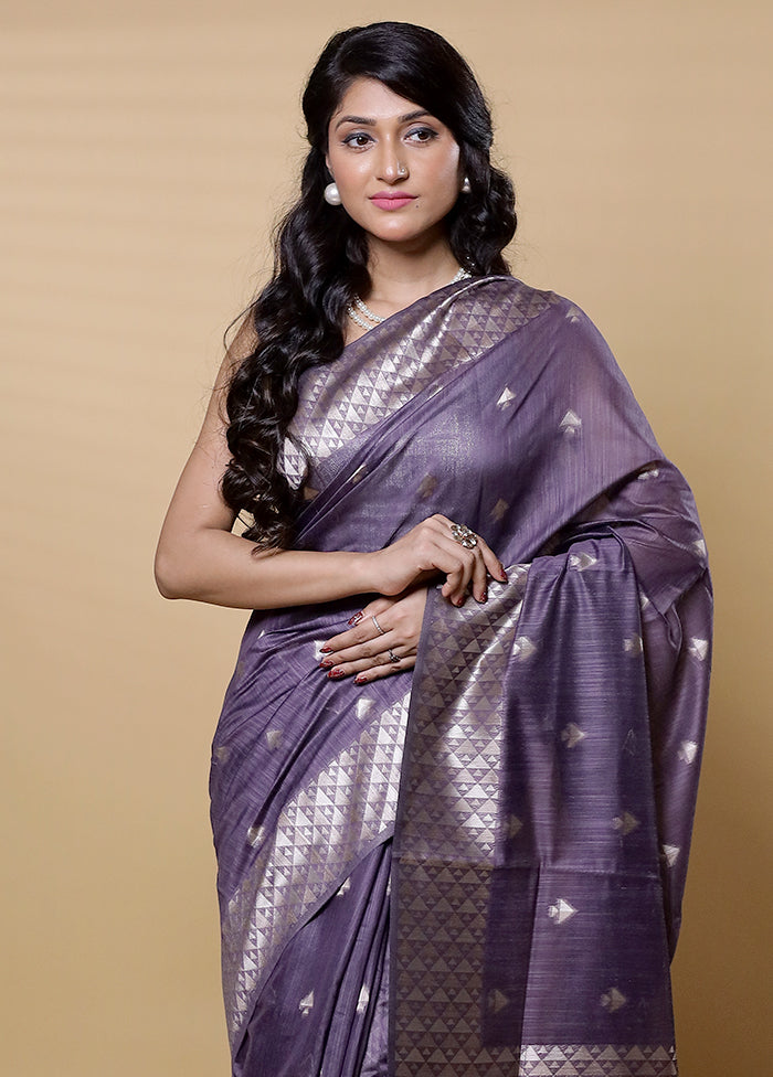 Purple Dupion Silk Saree With Blouse Piece