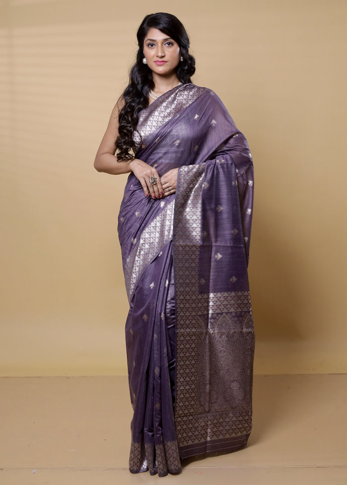 Purple Dupion Silk Saree With Blouse Piece