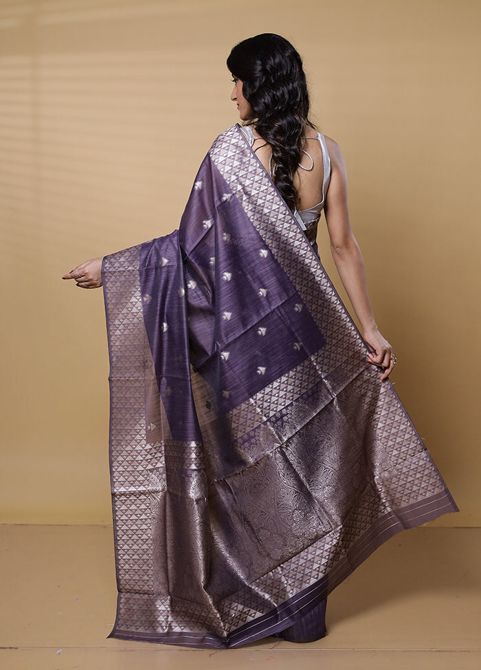 Purple Dupion Silk Saree With Blouse Piece