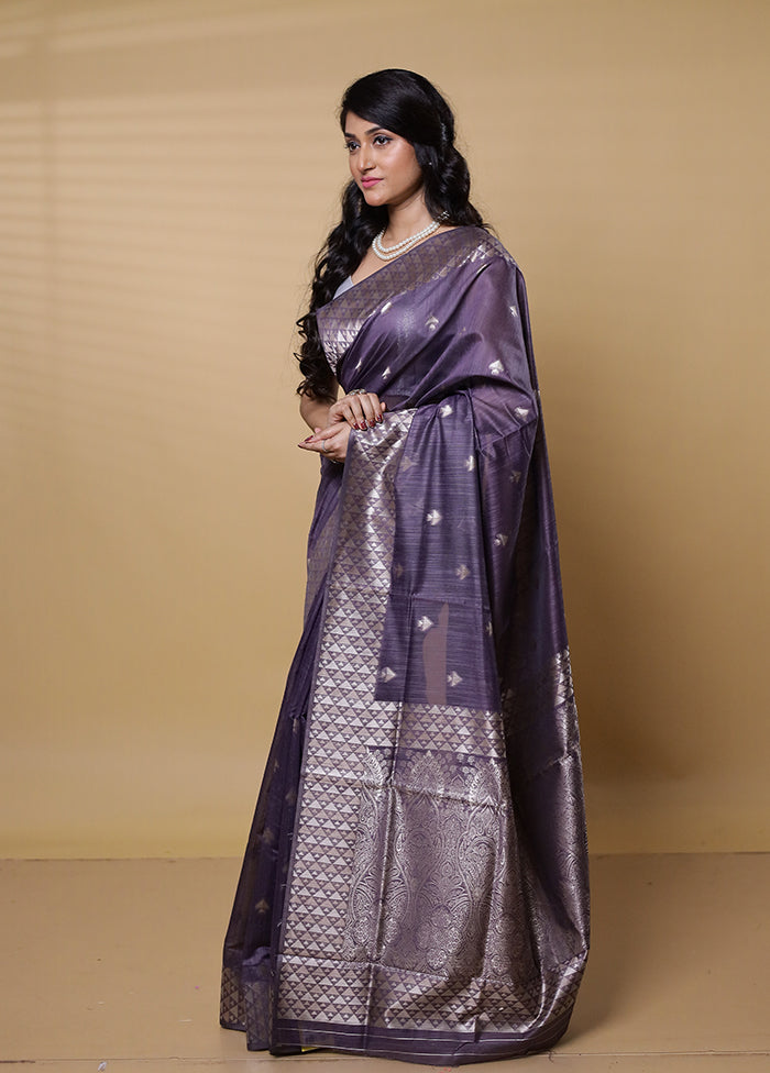 Purple Dupion Silk Saree With Blouse Piece