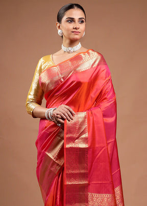 Red Handloom Kanjivaram Pure Silk Saree With Blouse Piece