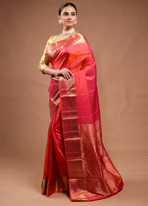 Red Handloom Kanjivaram Pure Silk Saree With Blouse Piece