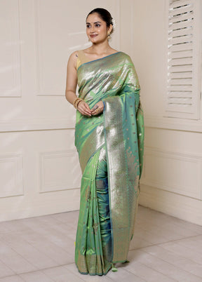 Green Dupion Silk Saree With Blouse Piece