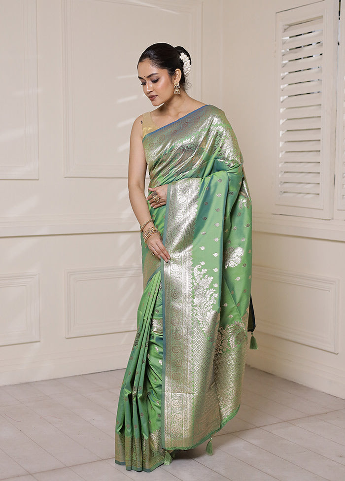 Green Dupion Silk Saree With Blouse Piece