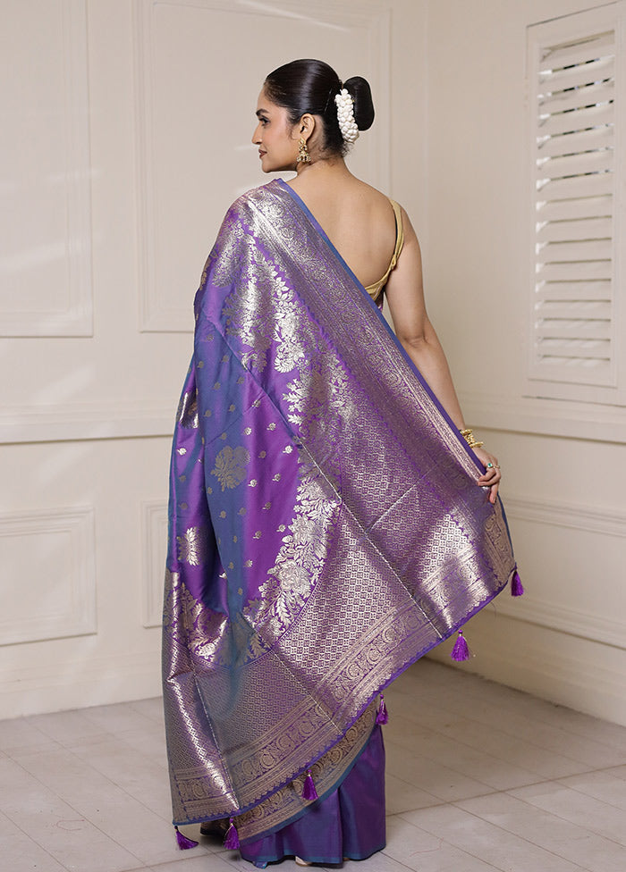 Purple Dupion Silk Saree With Blouse Piece