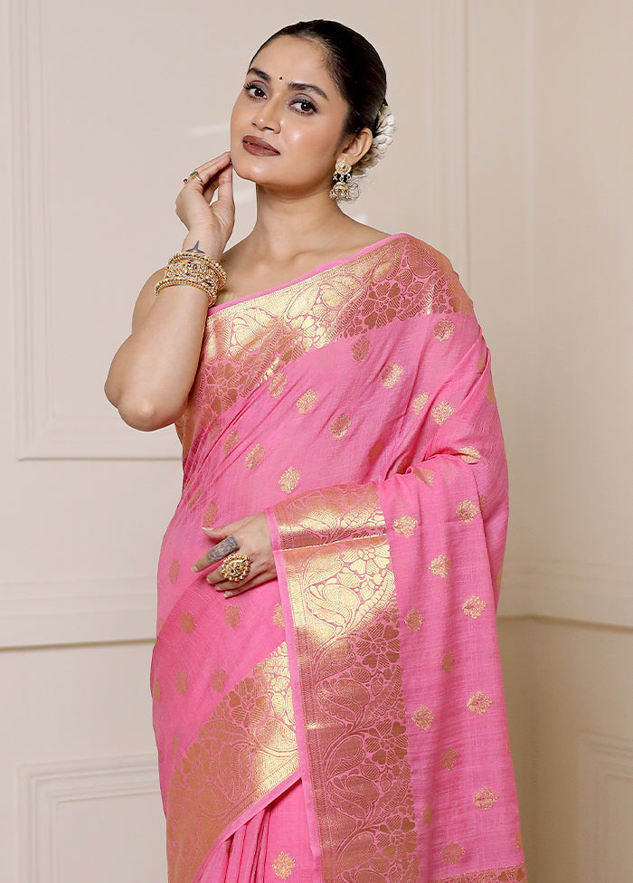 Pink Dupion Silk Saree With Blouse Piece